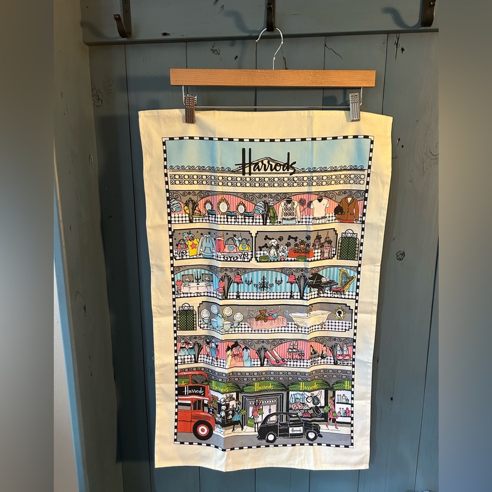 Harrods Fashion Scene Tea Towel with Black and Green Accents (New)